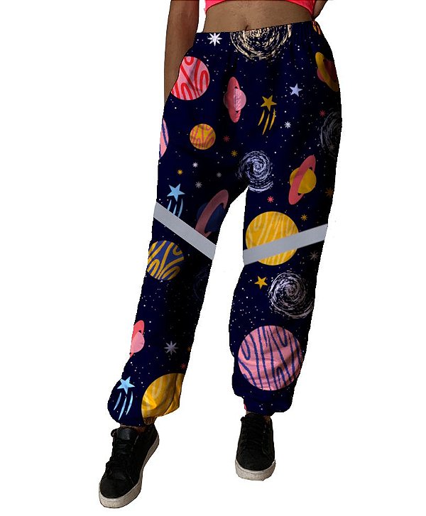Calça de Tactel Tecido Leve | Galáxia Com Faixa Refletiva