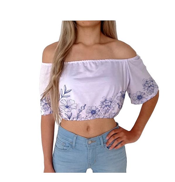 Cropped Ciganinha | Flores Azul