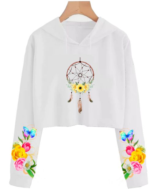 Cropped de moletom branco estampado nas mangas | Filtro dos sonhos 2