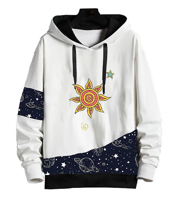 Blusa de Moletom Estampa Diagonal | Galáxia Estrelas Sol