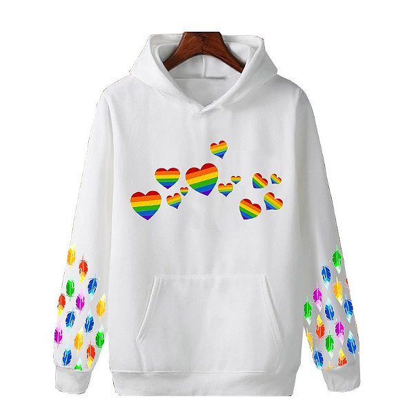 Blusa de Moletom Canguru | Corações LGBT Mangas Penas