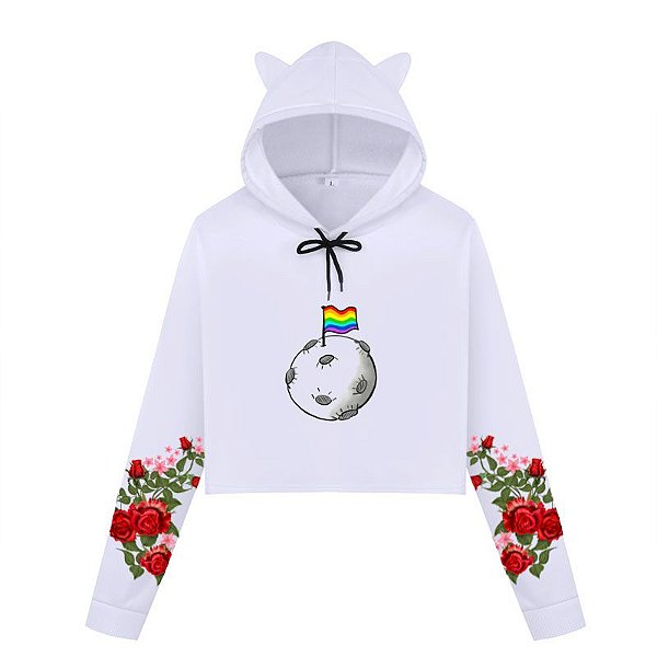 Cropped de Moletom Estampado nas Mangas Floral Vermelho | Lua Bandeira Lgbt 2