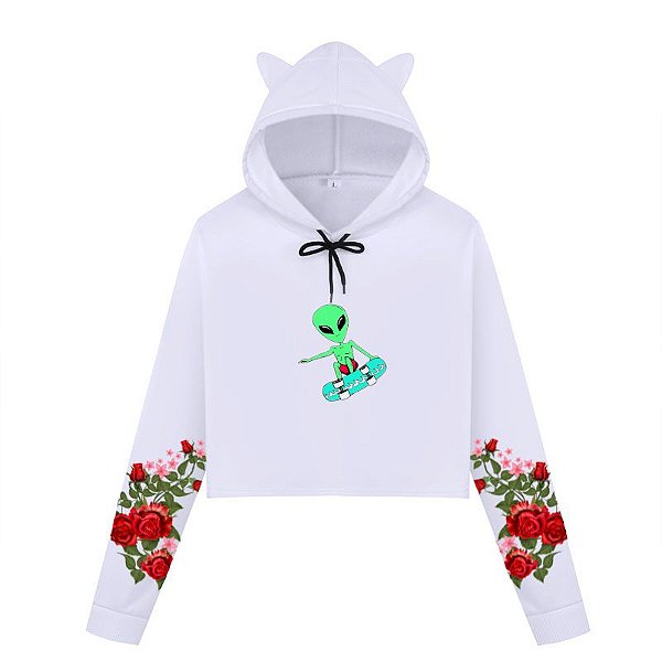 Cropped de Moletom Estampado nas Mangas Floral Vermelho | Et Skate 2