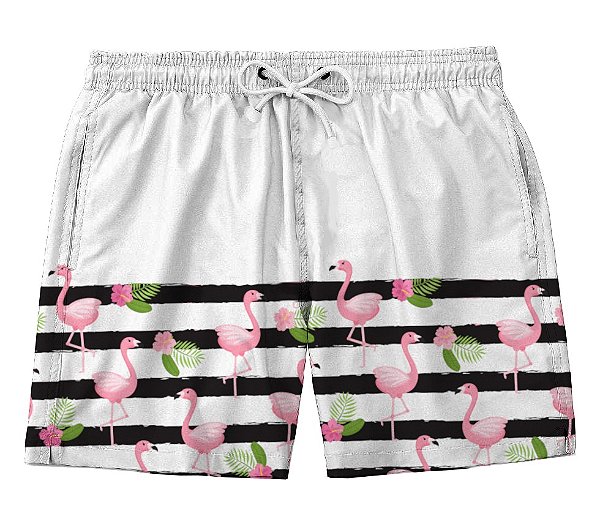 Short Masculino de Tactel | Listras P&B Flamingos
