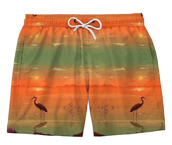 Short Masculino de Tactel | Paisagem com Flamingos