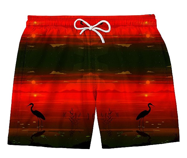 Short Masculino de Tactel | Paisagem Vermelha com Flamingos