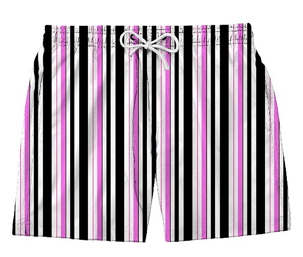 Short Masculino de Tactel | Listras Pretas e Roxo