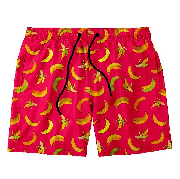 Short Masculino de Tactel | Bananas com Fundo Rosa