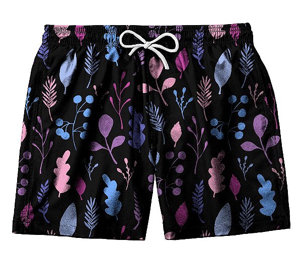 Short Masculino de Tactel | Folhas Roxas