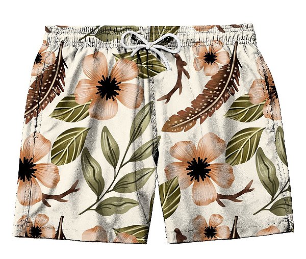 Short Masculino de Tactel | Flores Marrom