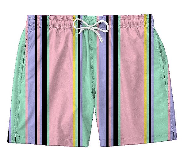 Short Masculino de Tactel | Listras Coloridas