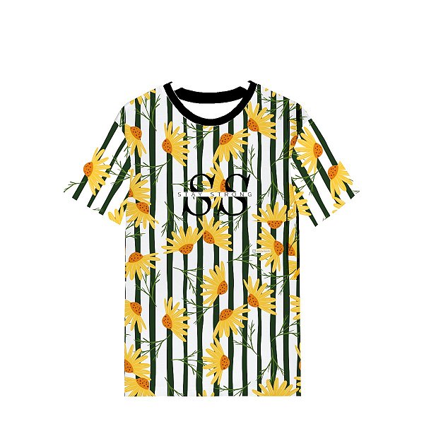 Camiseta Masculina Tecido Elastano Superior Swag On | Flores Amarelas Stay Strong
