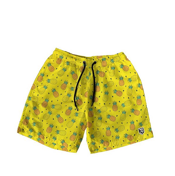 Short Masculino de Tactel | Abacaxis Fundo Amarelo