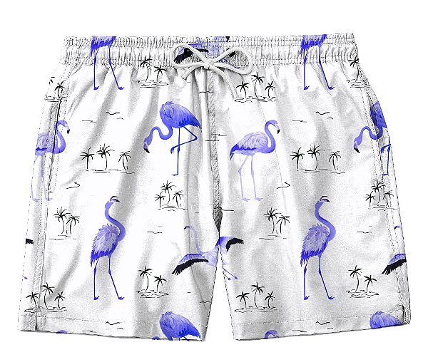 Short Masculino de Tactel | Flamingos Azul