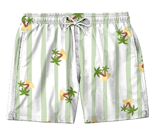 Short Masculino de Tactel | Coqueiros Listras Verdes