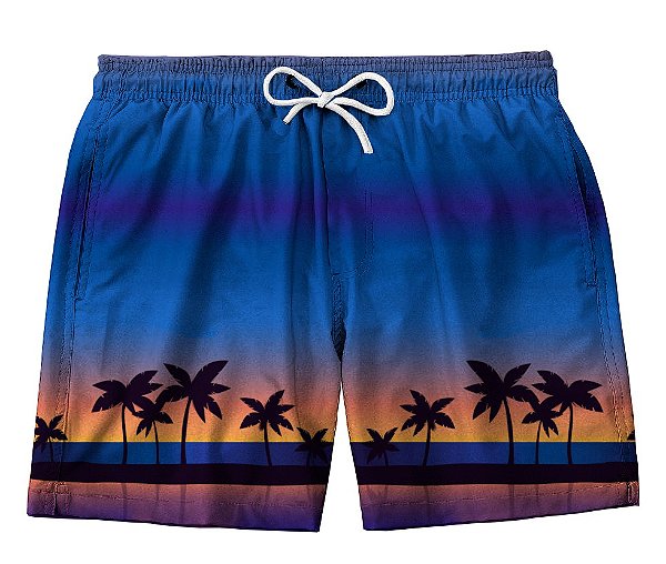 Short Masculino de Tactel | Coqueiros Fundo azul