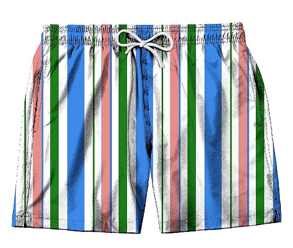 Short Masculino de Tactel | Listras Azul, Verde e Rosa