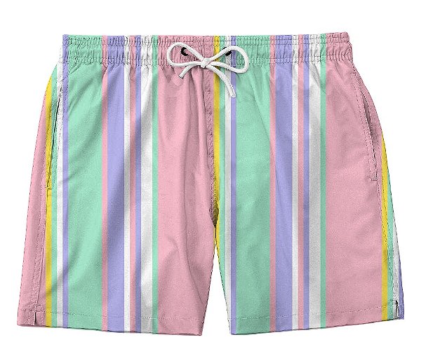Short Masculino de Tactel | Listras Tons Pasteis