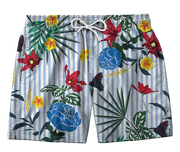 Short Masculino de Tactel | Listras e Flores