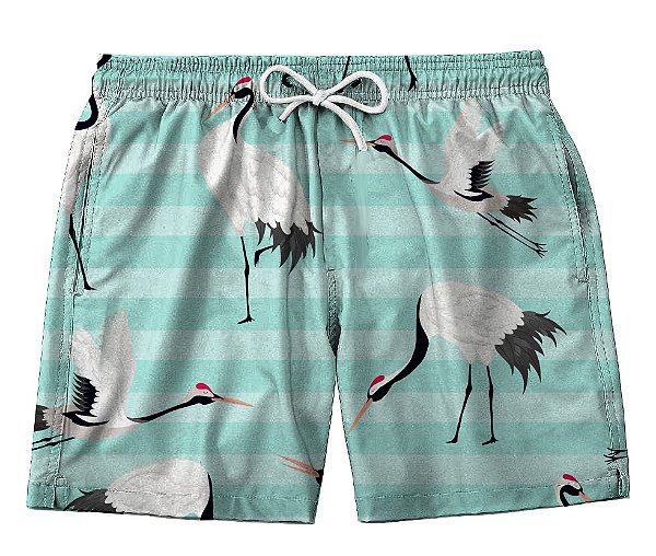 Short Masculino de Tactel | Aves e Listras Azuis