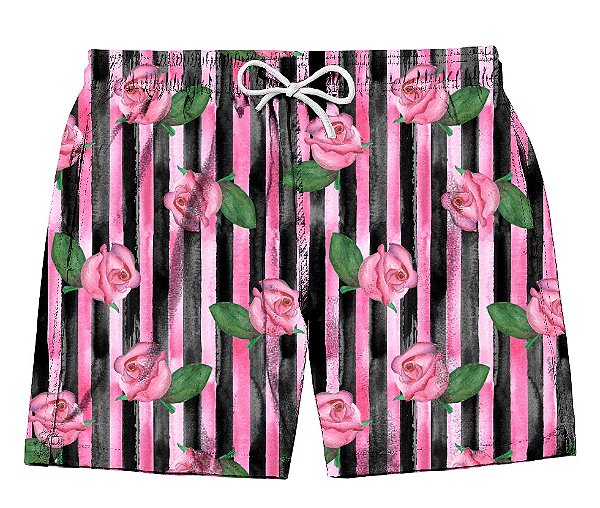 Short Masculino de Tactel | Rosas e Listras