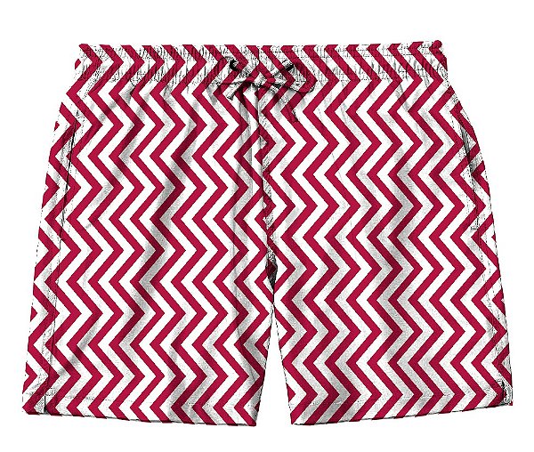 Short Masculino de Tactel | Listras Zig Zag Vermelho