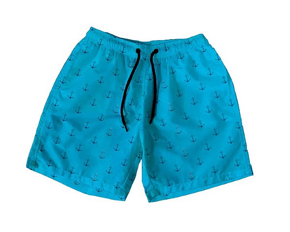 Short Masculino de Tactel | Ancoras Fundo Azul