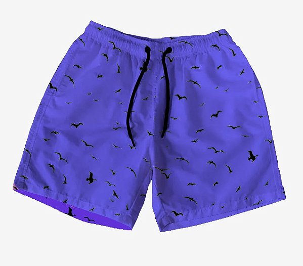 Short Masculino de Tactel | Passáros Fundo Azul
