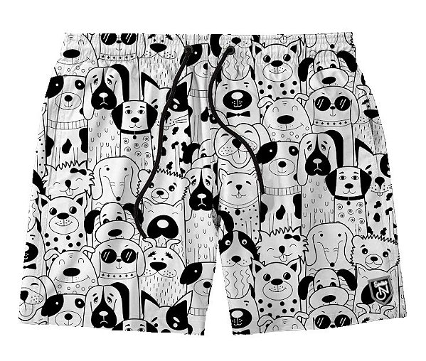 Short Masculino de Tactel | Cachorros Preto e Branco