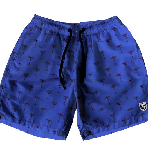 Short Masculino de Tactel | Simbolos Coqueiros Fundo Azul