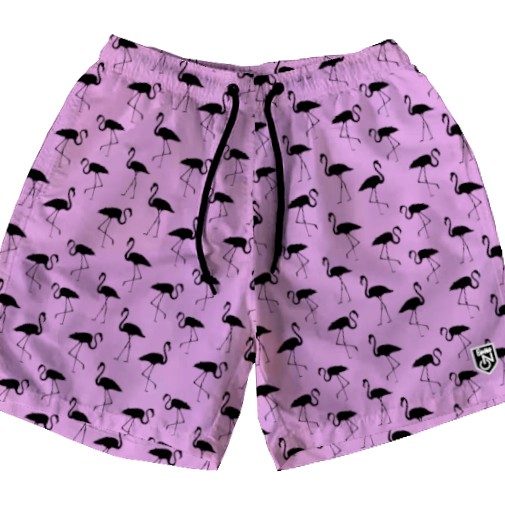 Short Masculino de Tactel | Flamingos Pretos