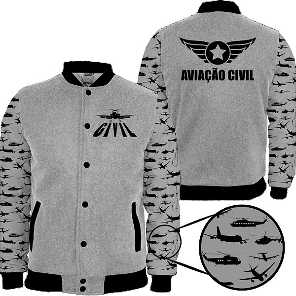Universitários - Jaqueta College Mangas Estampadas - Curso Aviação Civil