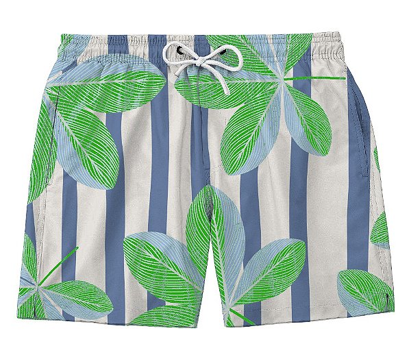 Short Masculino de Tactel | Flores Verde Azul