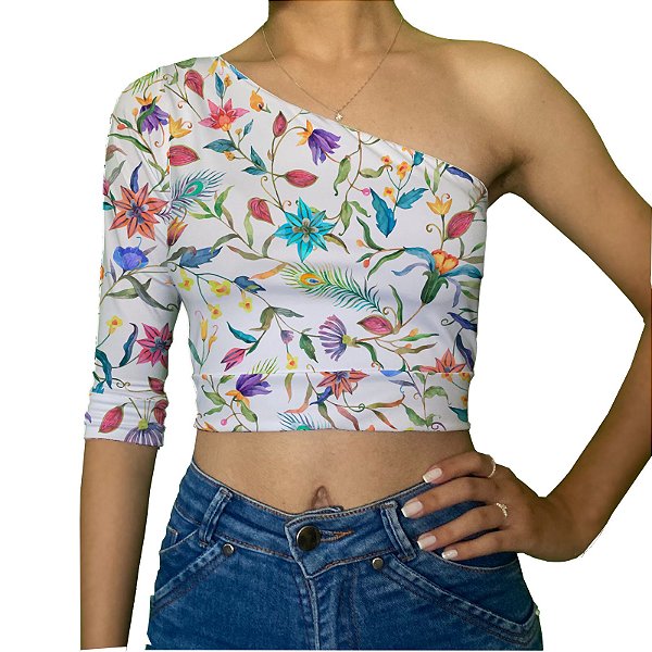 Cropped Uma Manga | Plantas Coloridas