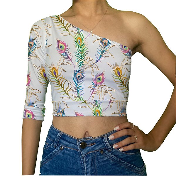 Cropped Uma Manga | Penas Pavão