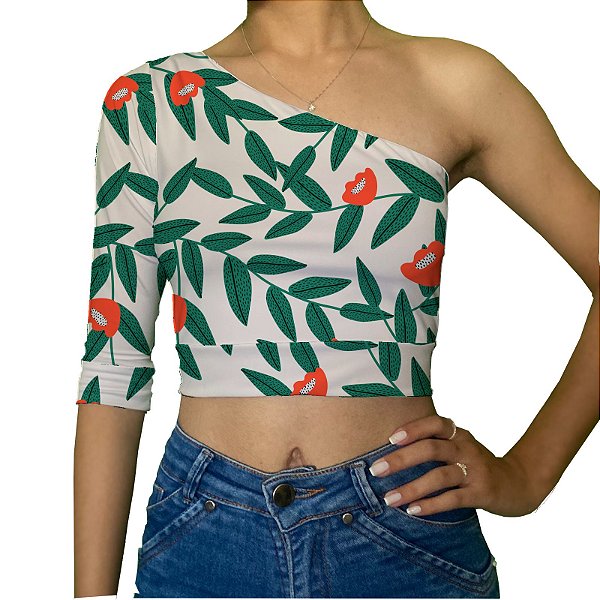 Cropped Uma Manga | Folhas e Flores