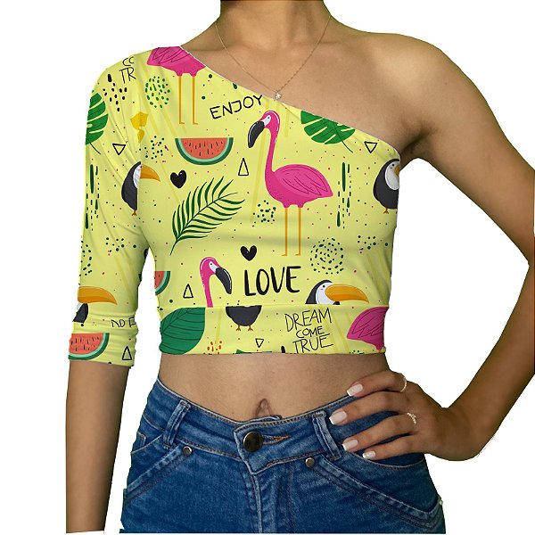 Cropped Uma Manga | Flamingos Love