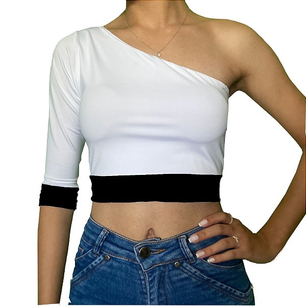 Cropped Uma Manga | Branco e Preto