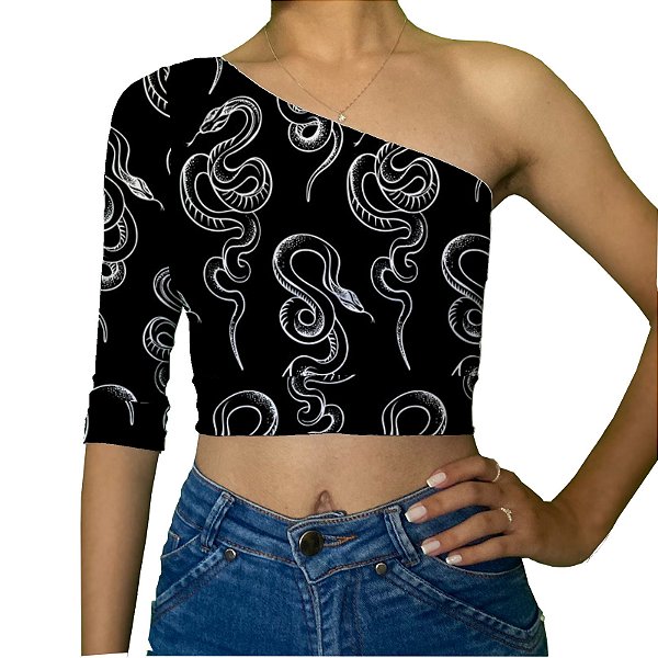 Cropped Uma Manga | Cobras Fundo Preto