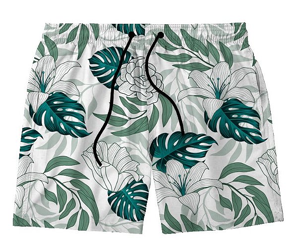 Short Masculino de Tactel | Flores e Folhas