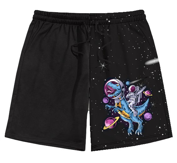 Bermuda Masculina de Moletom |  P&B Dinossauro Astronauta