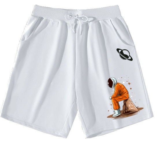 Bermuda Masculina de Moletom |  Branca Saturno Astronauta