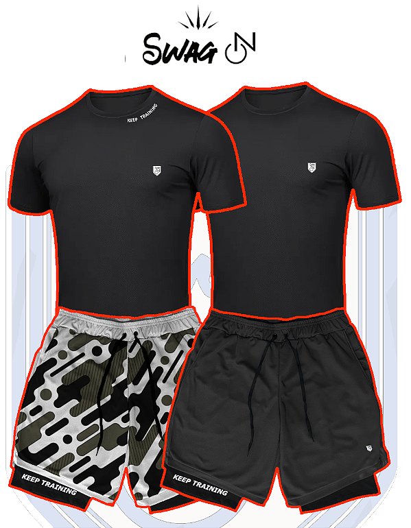 Kit 2 shorts Dry-Fit compressão + duas camisetas academia