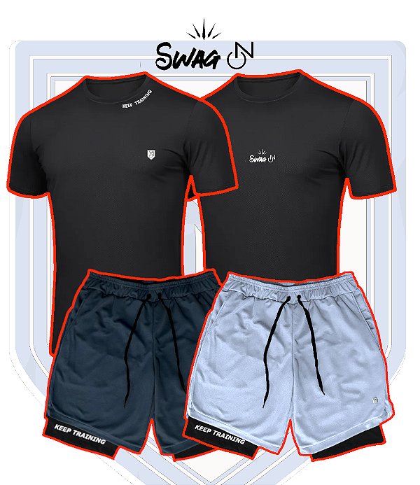 Kit 2 Shorts Dry-Fit Compressão + 2 camisetas Academia