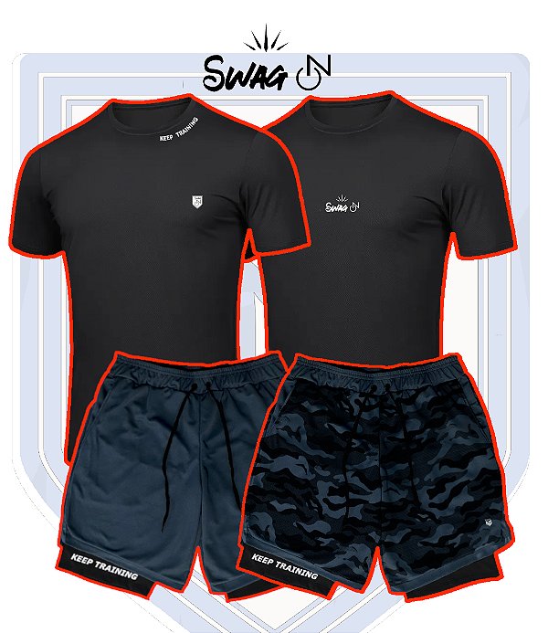 Kit 2 Shorts Dry-Fit Compressão + 2 camisetas Academia Chumbo Militar