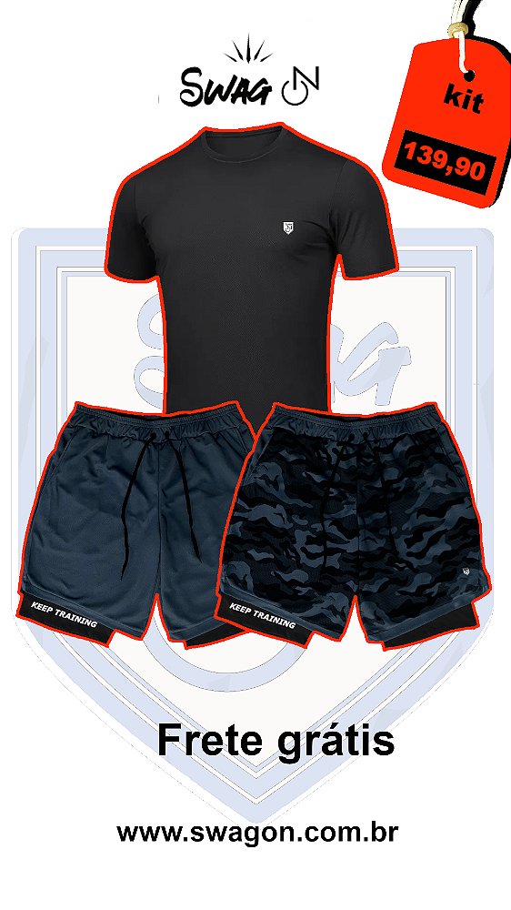 Kit 2 shorts Dry-Fit + 1 Camiseta Academia