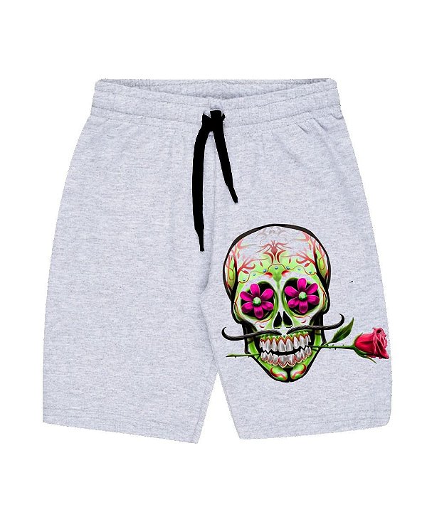 Bermuda Masculina de Moletom  | Caveira Boca Flor