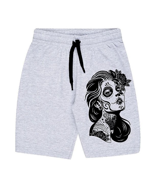Bermuda Masculina de Moletom | Menina Mexicana Caveira