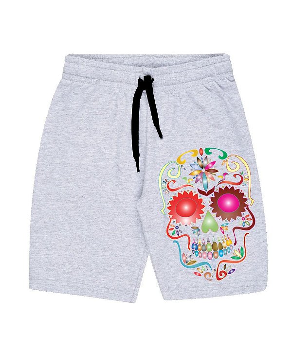 Bermuda Masculina de Moletom | Caveira Mexicana Neon