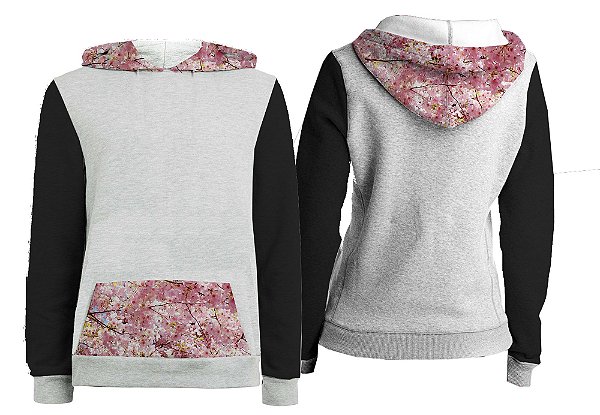 Casaco Canguru - Capuz e Bolsos Estampados. Galhos